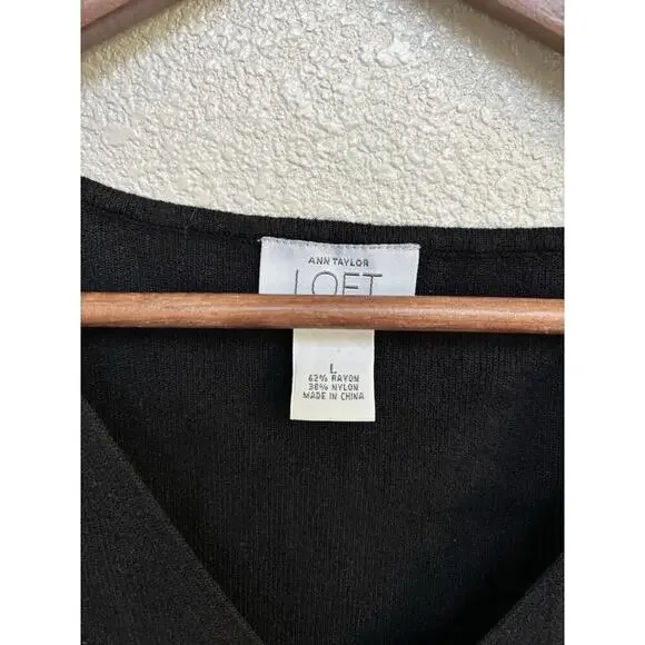 Ann Taylor black knit tank top sequin sparkle womens L holiday classic stretch - Picture 3 of 4